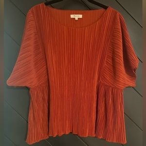 Madewell Plisse Micropleat Flutter Sleeve Blouse Burnt Orange - Size XL